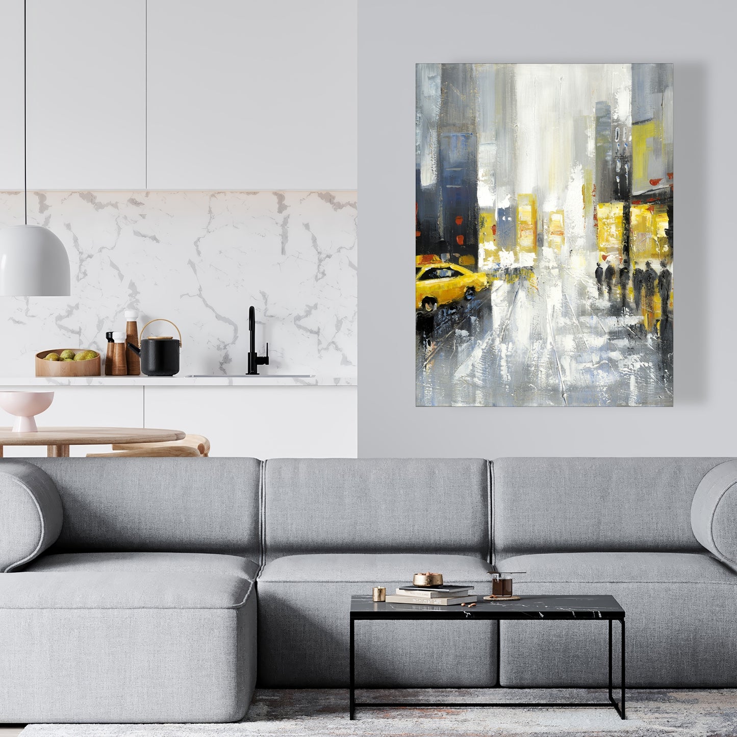 Rainy Busy Street Canvas | Building Bedroom Cities Decor