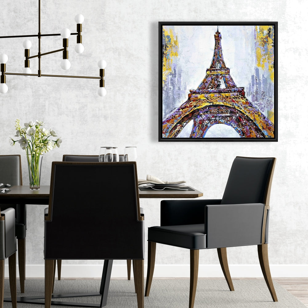 Toile de chambre à coucher avec bâtiment jaune | Peinture abstraite sur la Tour Eiffel