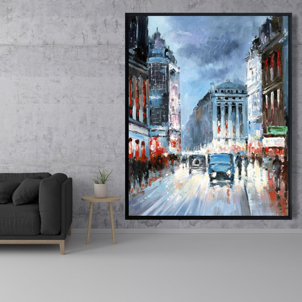 Ville abstraite rouge et bleue – Toile encadrée | Décoration d'intérieur