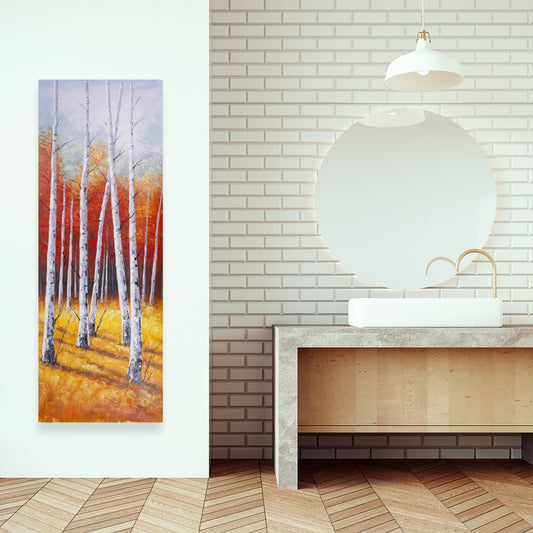 Toile moderne grise représentant une forêt d'automne | Décoration murale pour chambre