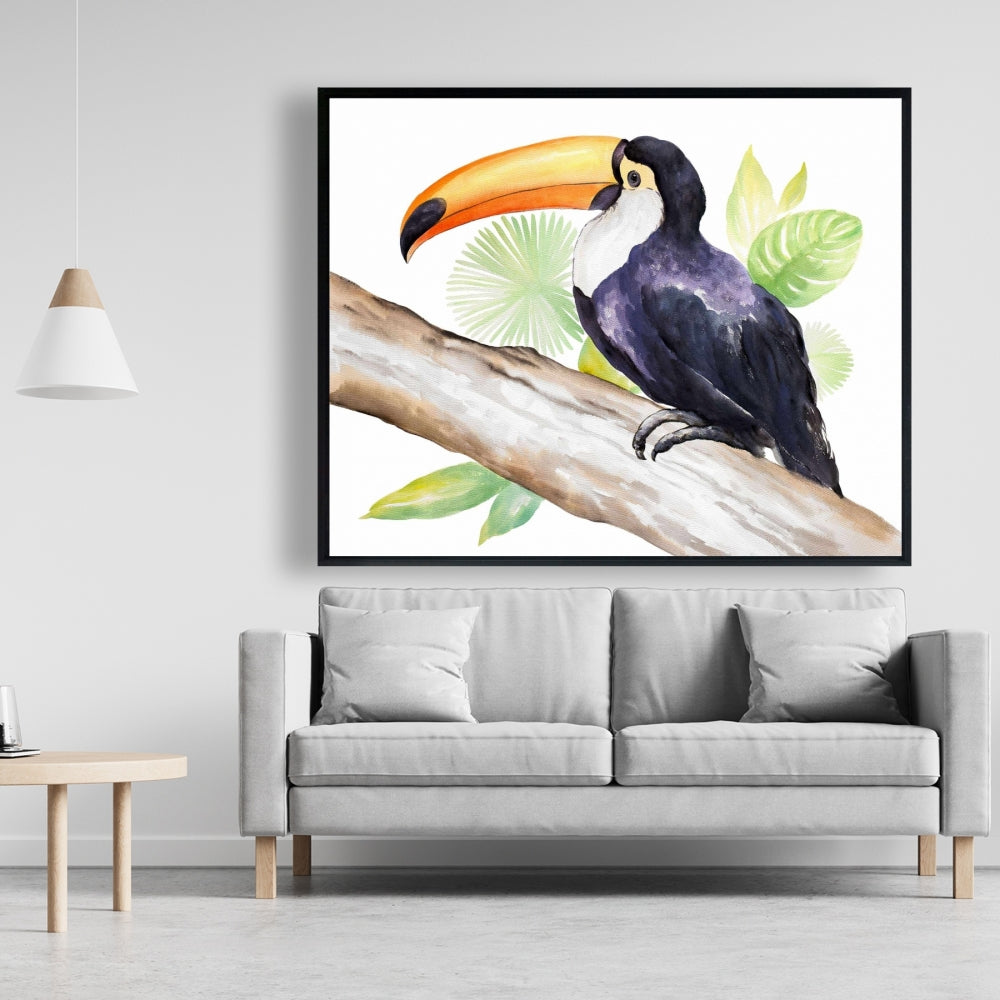 Toile exotique représentant un toucan brun | Décoration d'intérieur encadrée