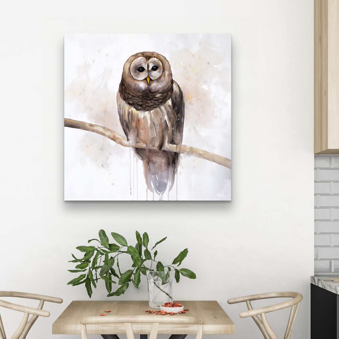 Toile rustique représentant une chouette rayée - Décoration murale animalière pour chambre à coucher