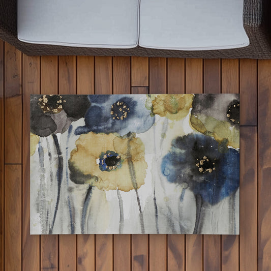 Gray Blue Yellow Flowers Outdoor Area Rug 2'x3' | Home Decor