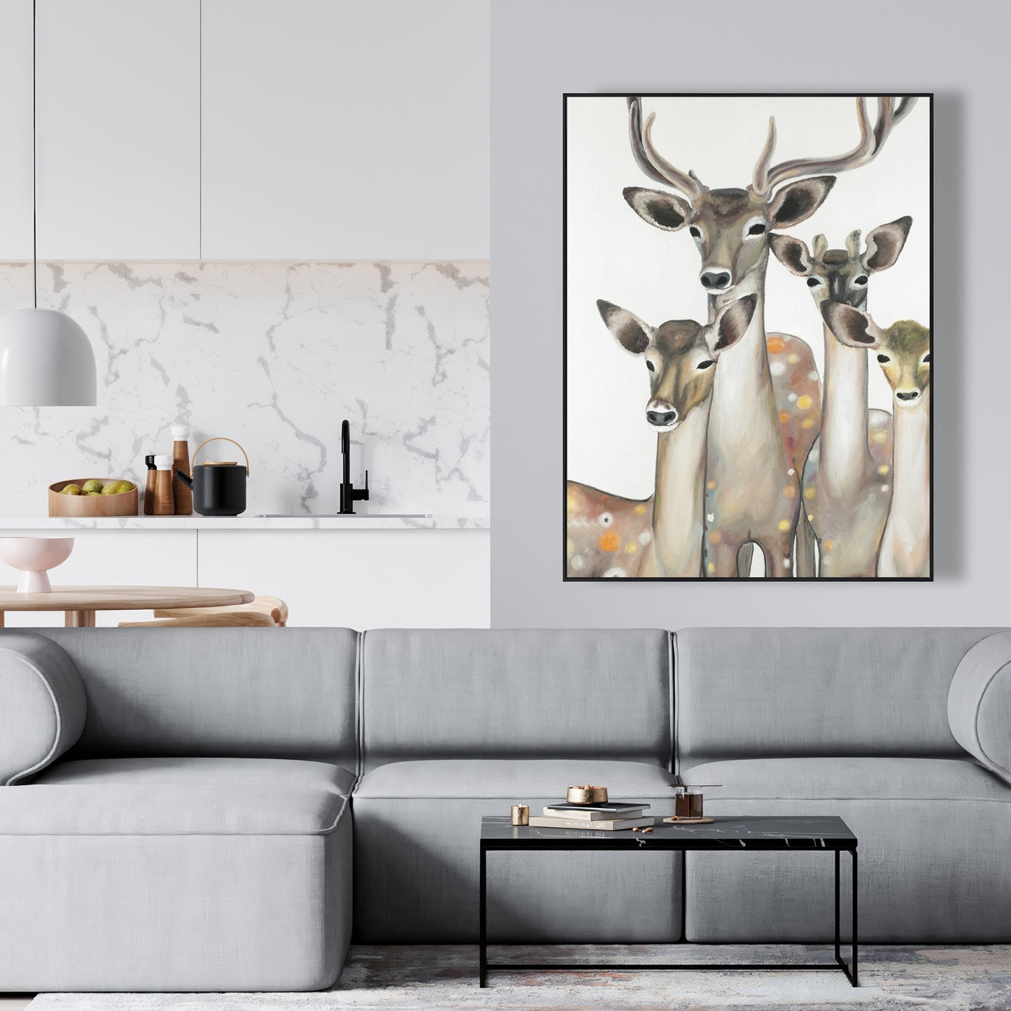 Group of Abstract Deers Canvas | Romantic Deer Wall Art