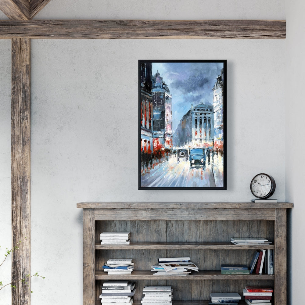 Ville abstraite rouge et bleue – Toile encadrée | Décoration d'intérieur