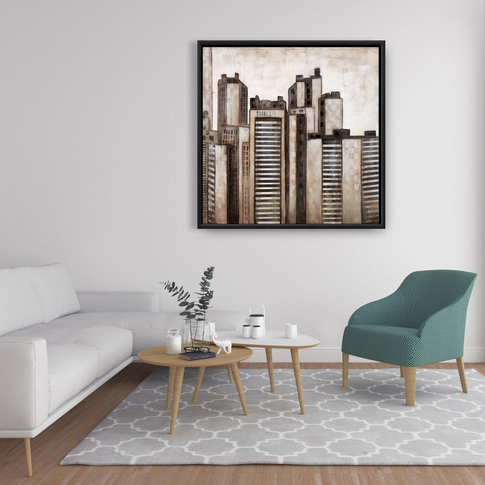 Toile encadrée « Gratte-ciels rayés » | Décoration de bâtiments urbains bruns