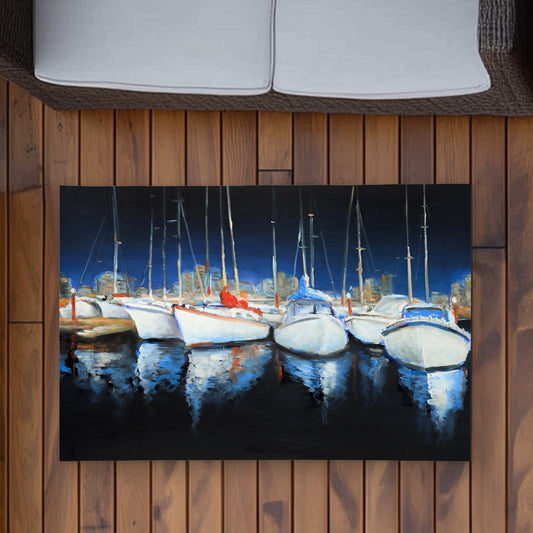 Evening at the marina Coastal Boat 2'x3' Outdoor Rug | Decor
