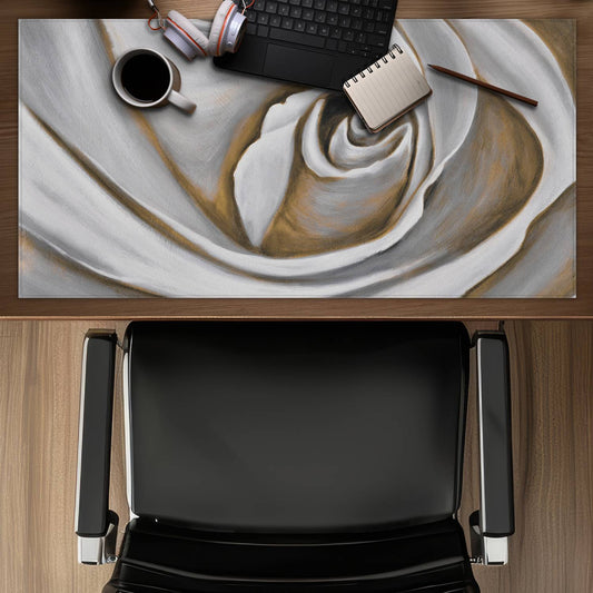 White Contemporary Bedroom Desk Mat | White Rose Closeup Decor