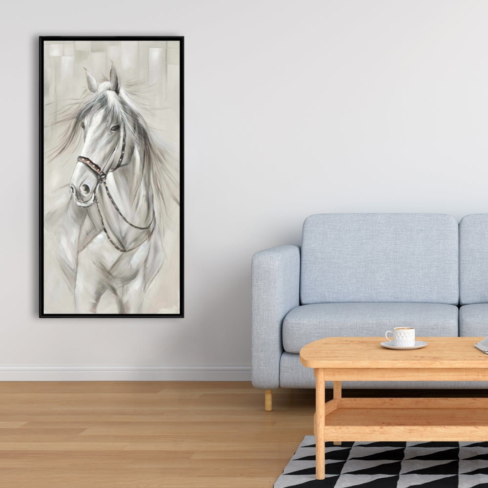 Worthy White Horse Canvas | Industrial Frame | Home Decor