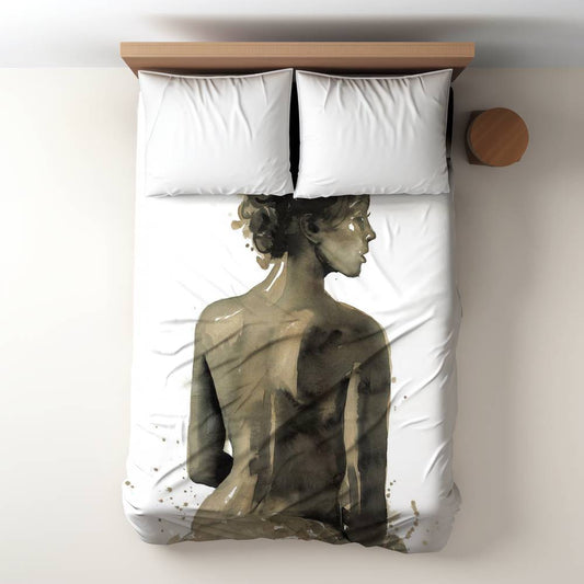 Brown Bedroom Duvet Cover | Woman's Back in Sepia Design