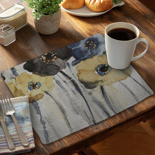 Gray blue and yellow flowers - 14"x18" Braided Polyester Placemat