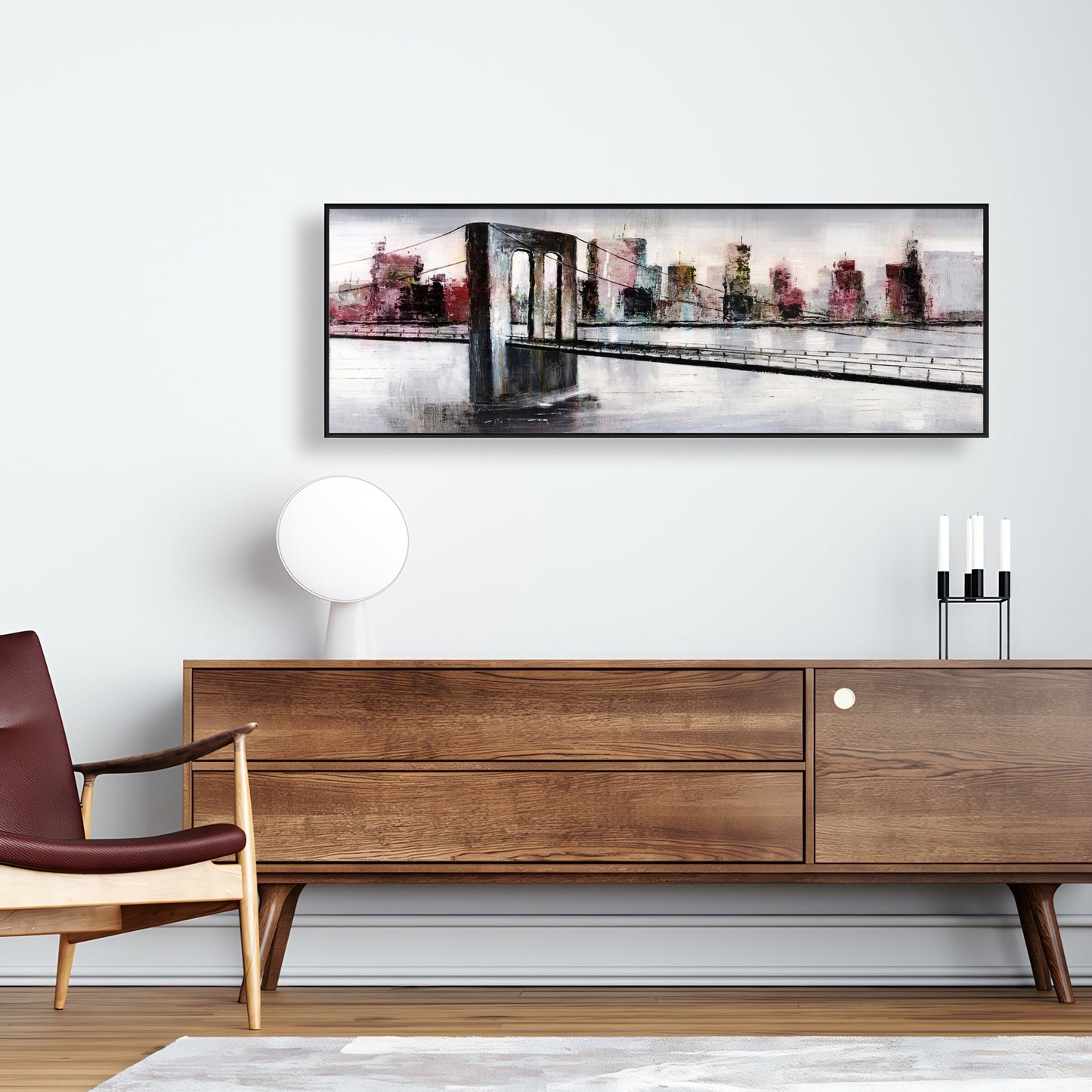 Paysage urbain abstrait avec pont | Toile encadrée sur bâtiment gris