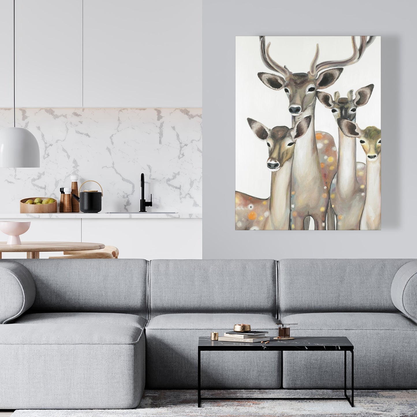 Abstract Deers Canvas - Brown Animal Art for Bedroom Decor