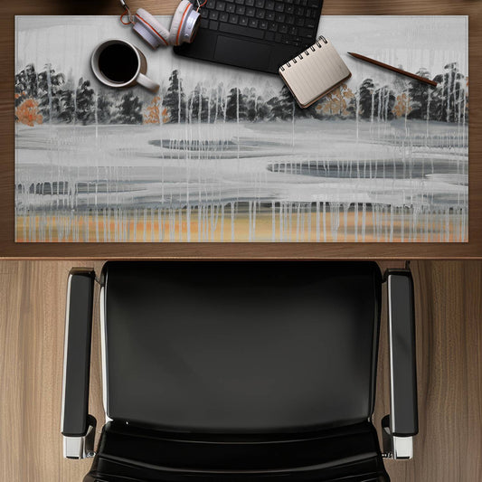 Winter Fir Landscape Gray Desk Mat | Contemporary Home Decor