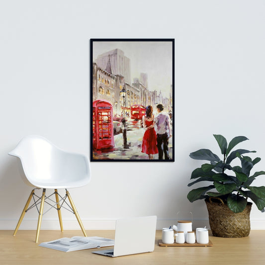 Toile encadrée rouge « Couple marchant » | Décoration d'intérieur contemporaine