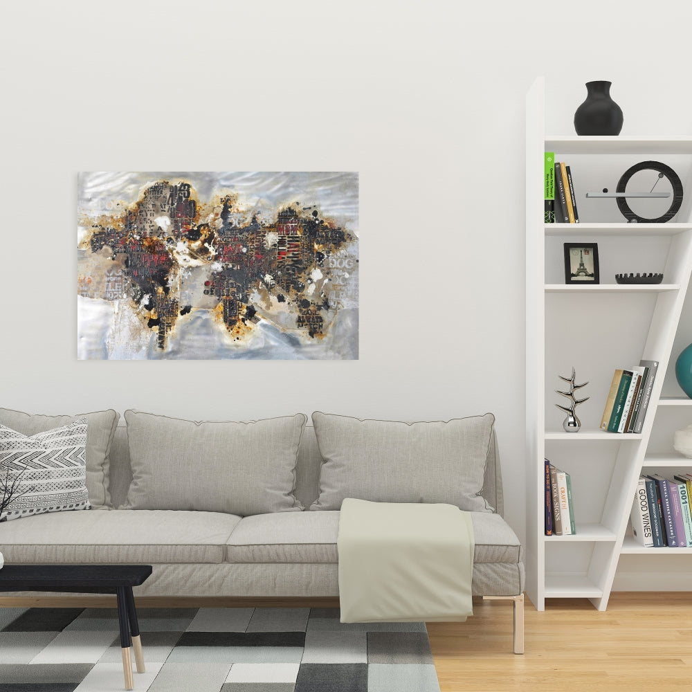 Carte du monde texturée sur toile | Décoration murale moderne pour chambre à coucher