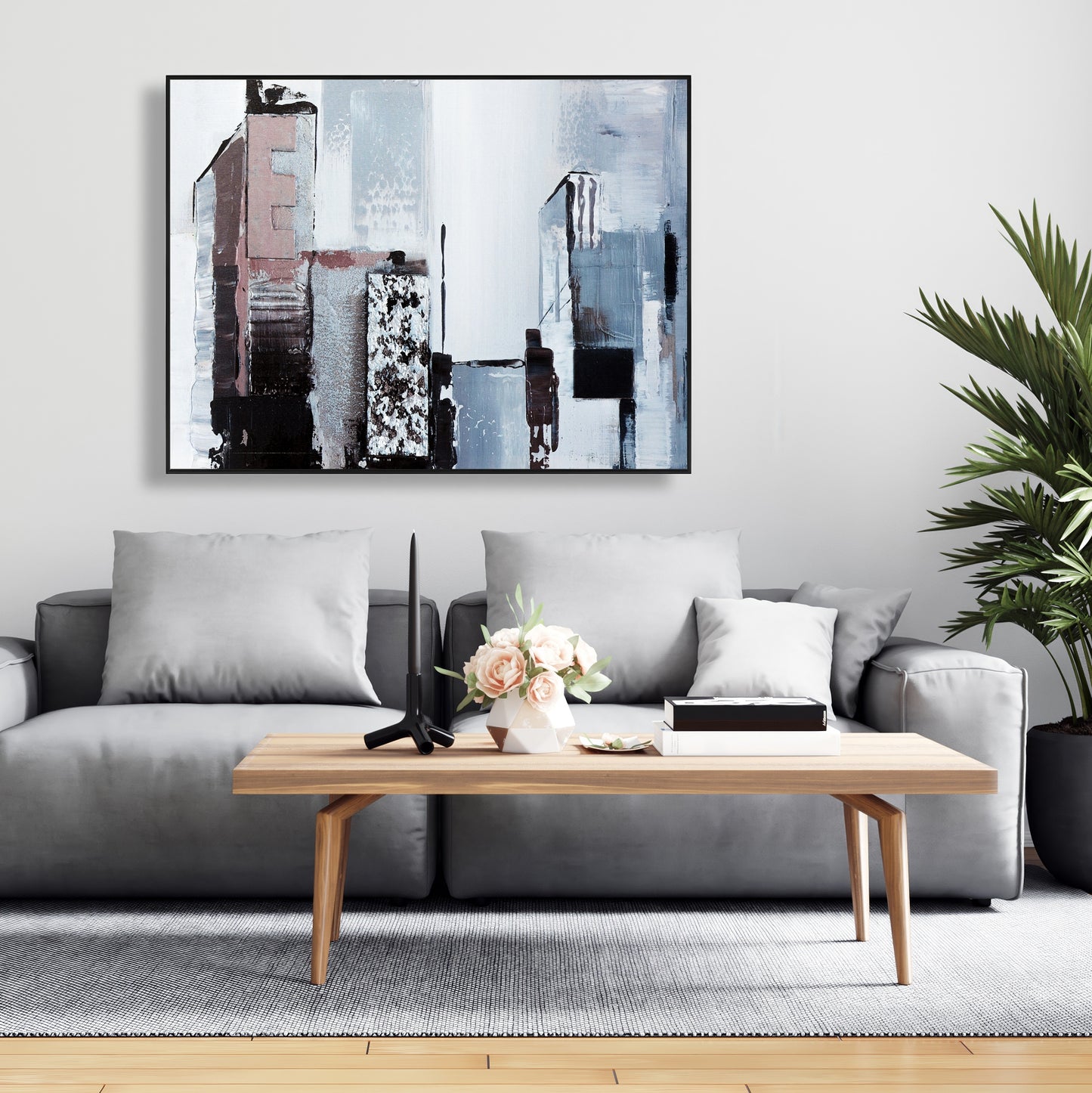 Toile encadrée aux formes abstraites – Décoration de chambre industrielle