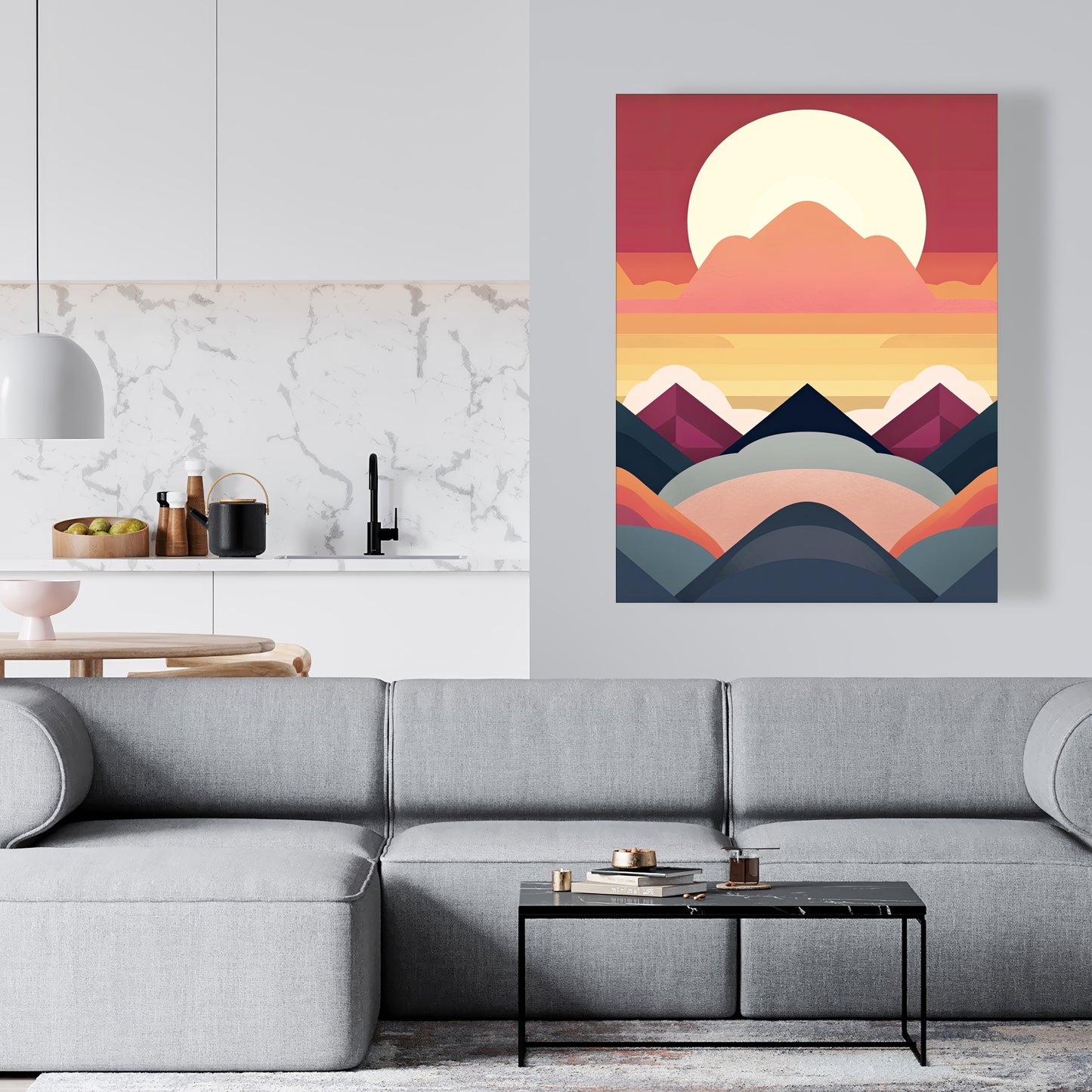 Symmetrical Mountain Blue Canvas | Minimalist Bedroom Decor