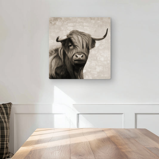 Highland cattle sepia - Beige sepia metal print for decor