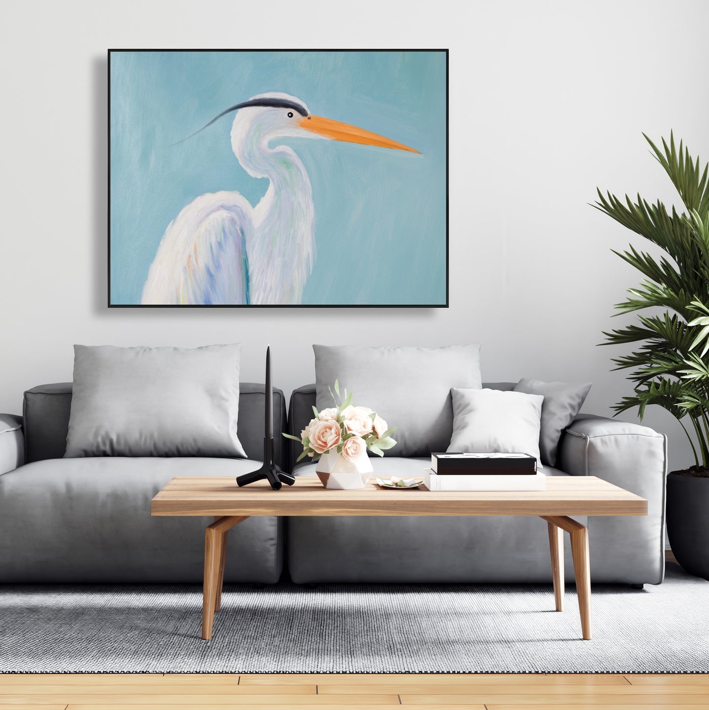 Great Blue Heron Canvas | Marine Bird Framed Art for Home Decor