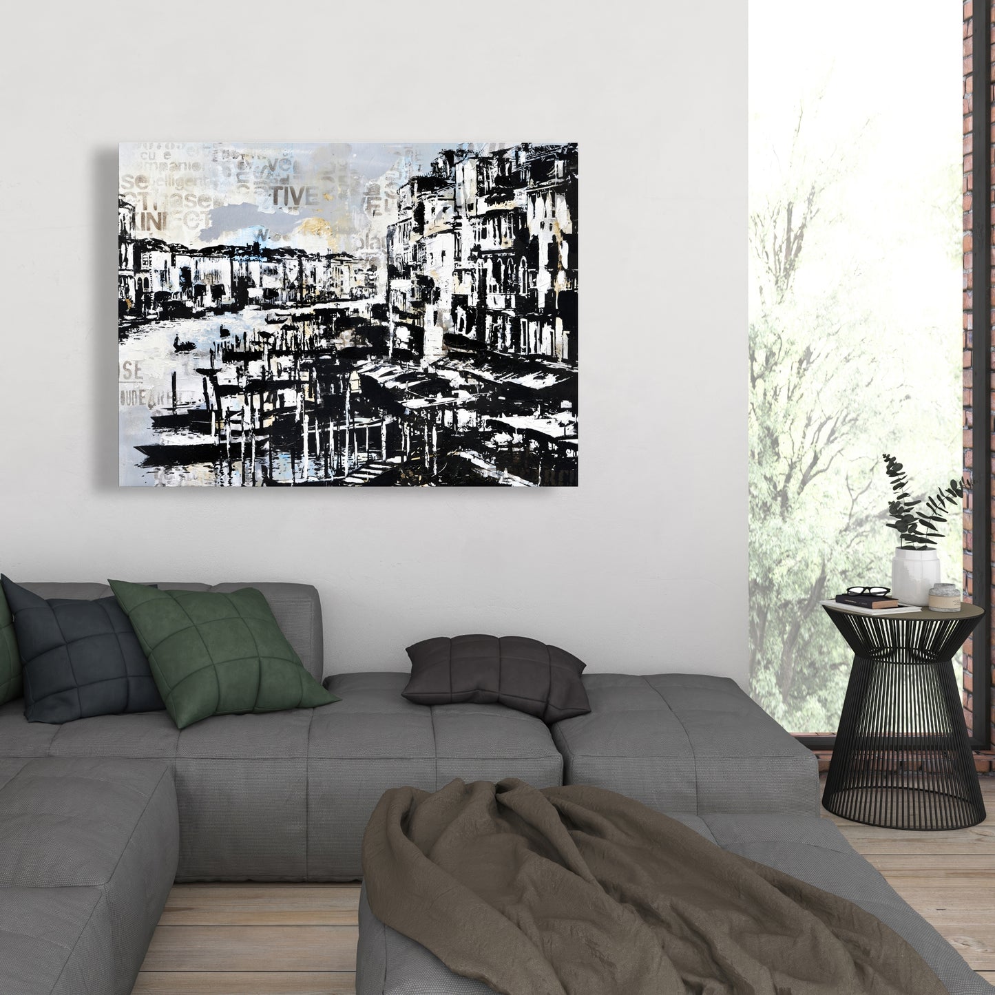Abstract Venise Port Canvas - Blue Boat Bedroom Wall Art