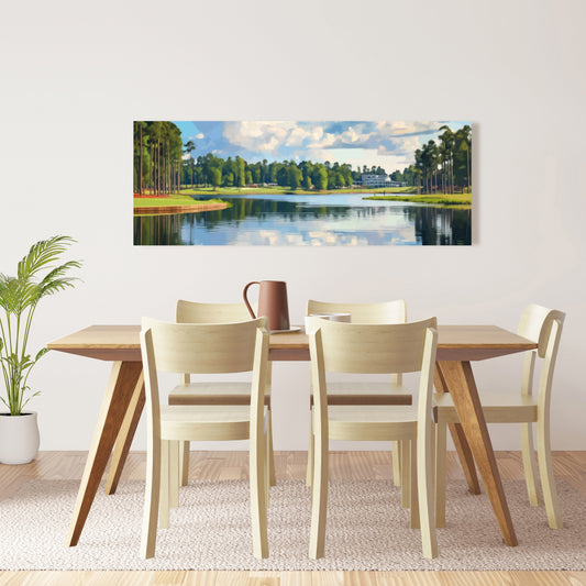 Toile de chambre à coucher « Golf Lake » | Décoration murale avec arbres bleus