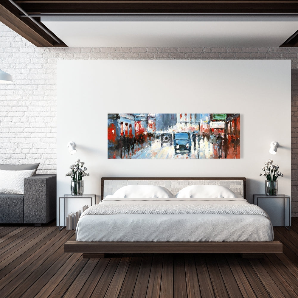 Abstract Red & Blue City Canvas | Bedroom Wall Art Decor