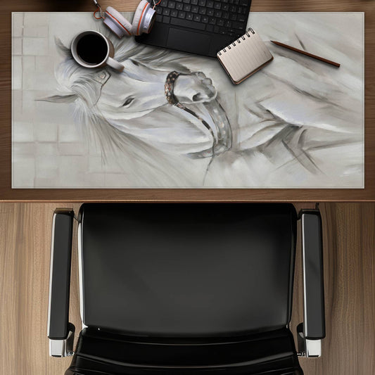 White Horse Desk Mat - Farm Animal Decor for Home Office