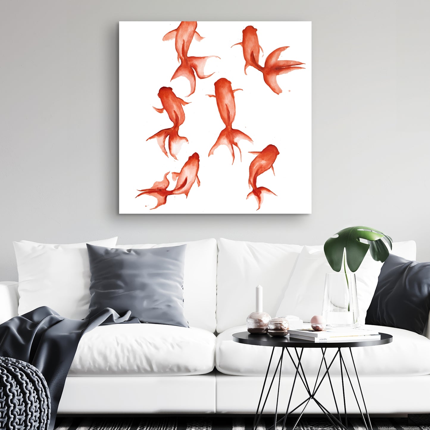 Small Red Fishes Canvas - Asian Animals Bedroom Wall Art Decor