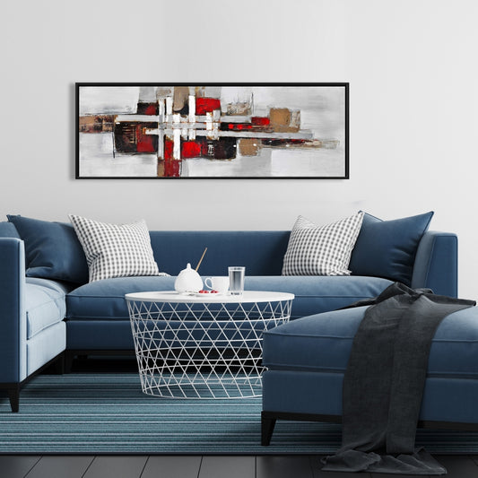 Toile aux formes abstraites grises – Décoration d'intérieur aux accents rouges