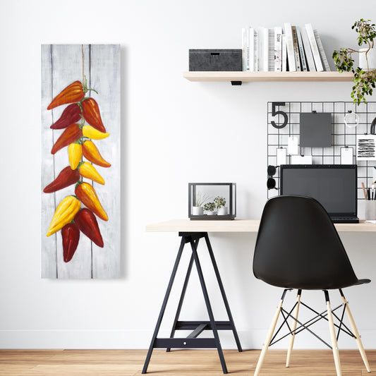 Toile jaune gastronomique | Décoration d'intérieur « Corde de piments »
