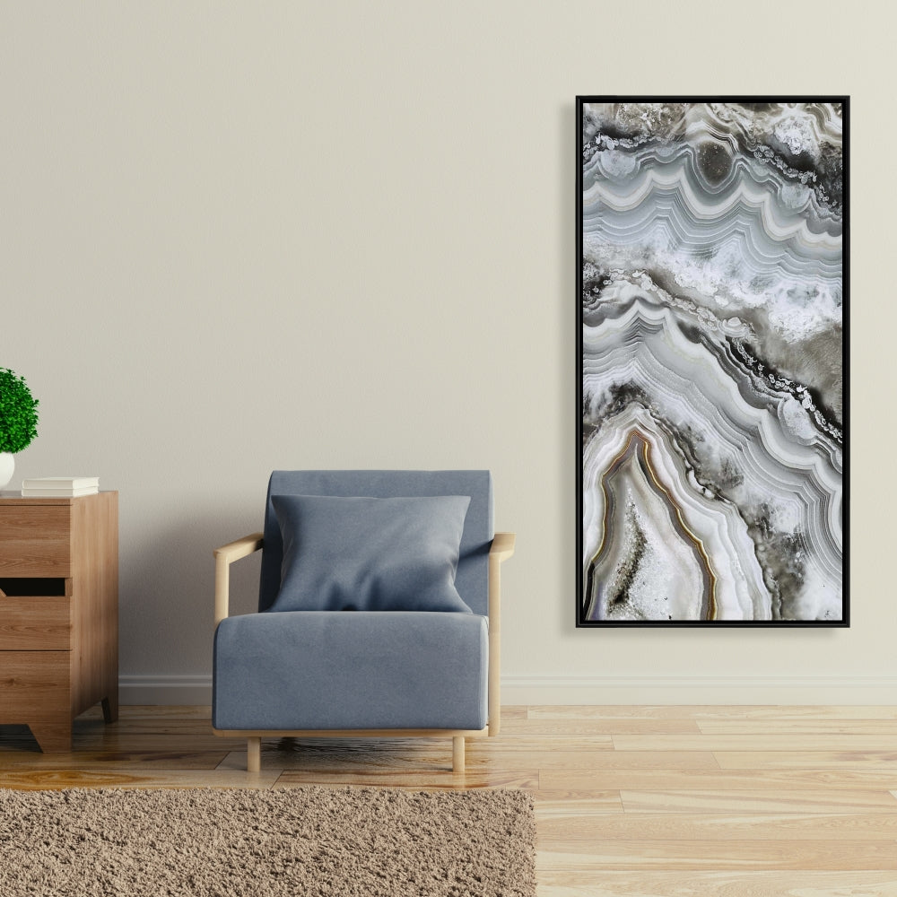 White Abstract Geode Framed Canvas - Hyperrealist Home Decor