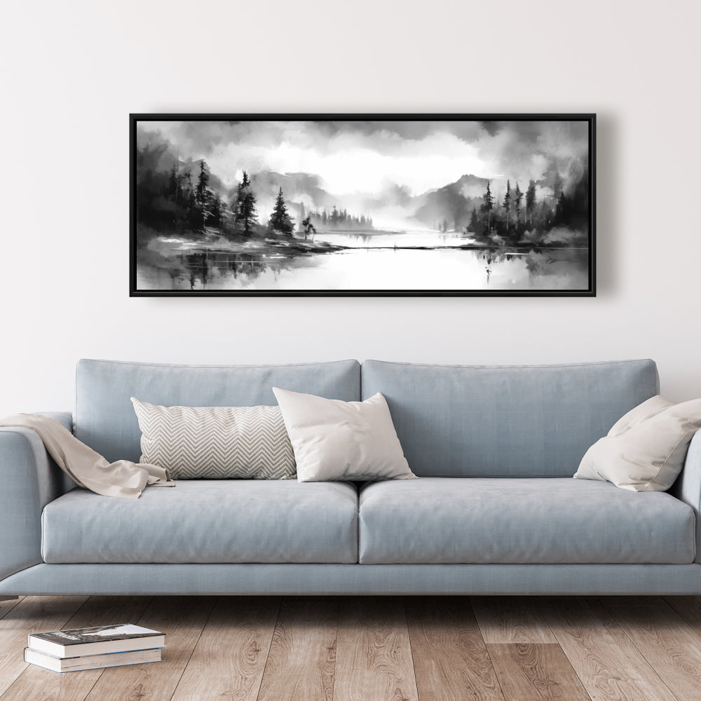 Décor sur toile encadrée représentant des paysages d'arbres au bord du lac