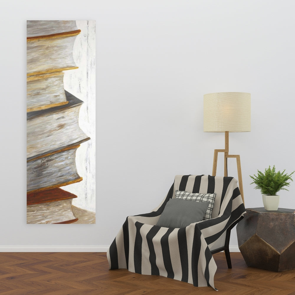 Nature morte contemporaine sur toile – Décoration « Montagne de livres anciens »