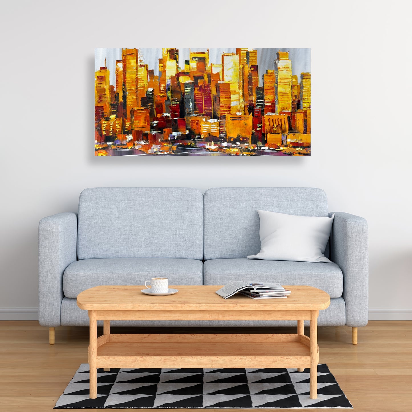 Orange Buildings Canvas | Contemporary Bedroom Wall Art Decor