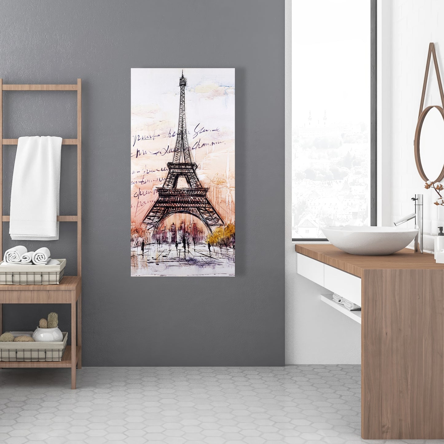 Eiffel Tower Sketch Gray Canvas | Bedroom Decor | Trees