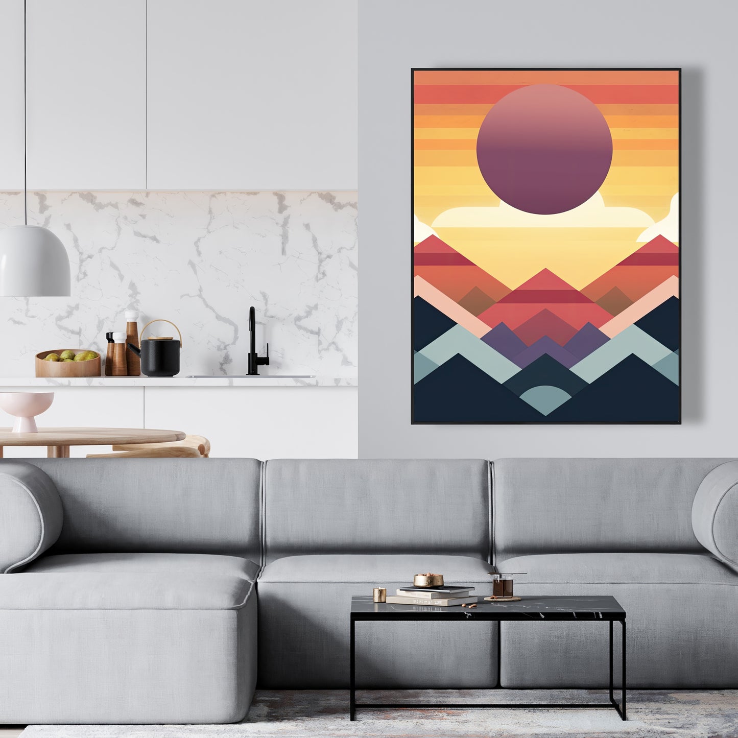 Toile minimaliste « La Montagne de la Paix » | Décoration d'intérieur encadrée