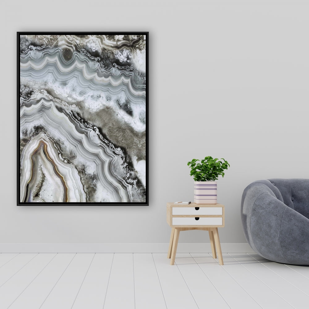 White Abstract Geode Framed Canvas - Hyperrealist Home Decor