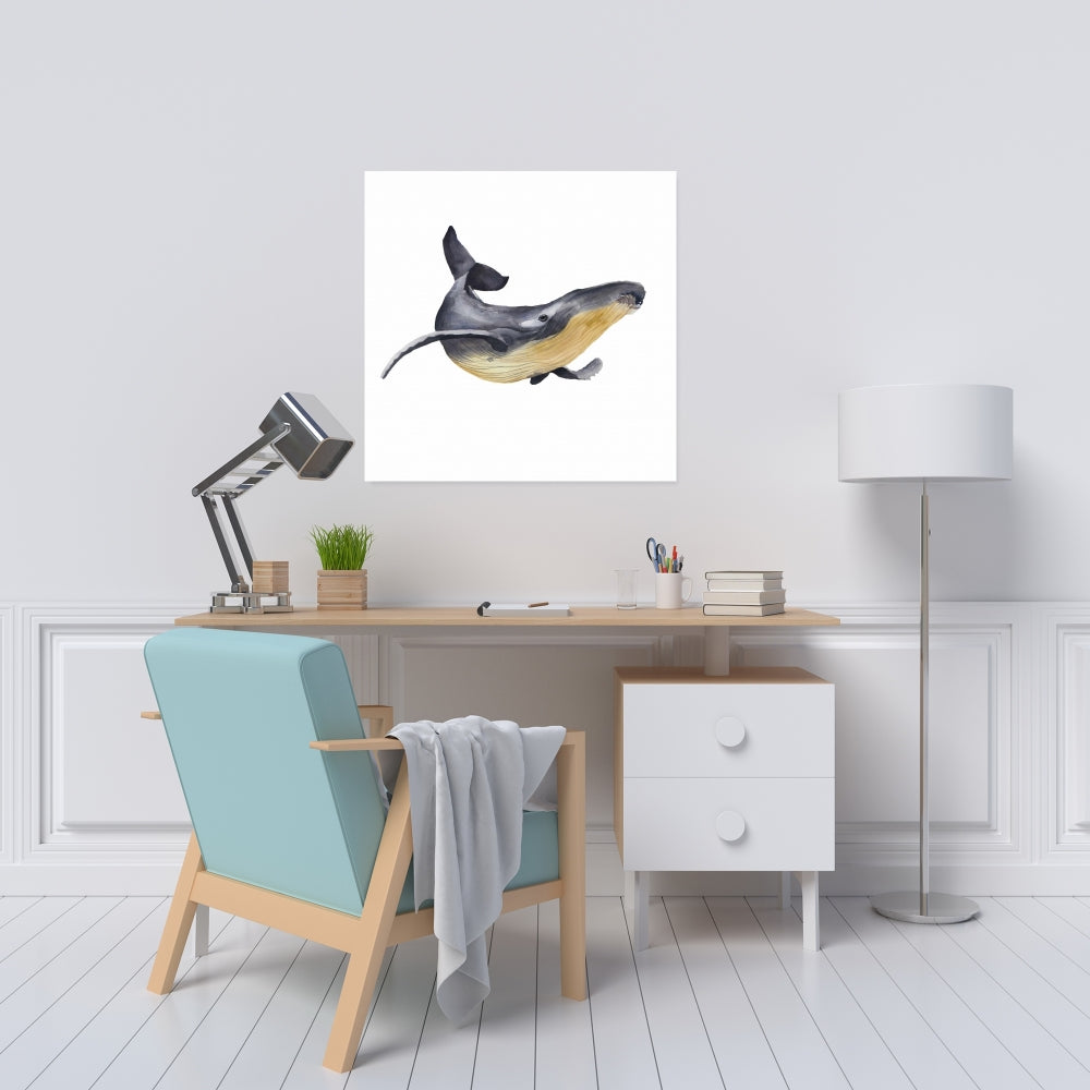 Watercolor Blue Whale Canvas - Gray Aquatic Animal Decor