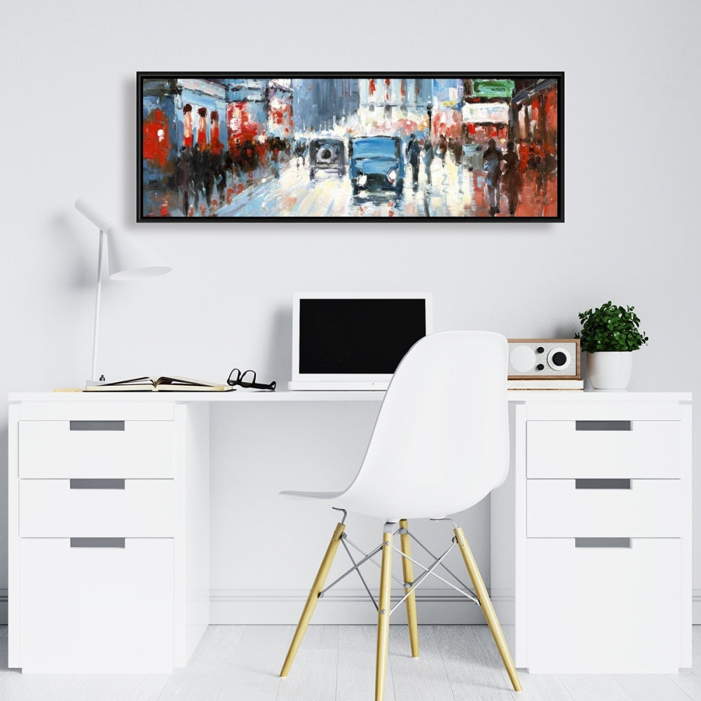 Ville abstraite rouge et bleue – Toile encadrée | Décoration d'intérieur