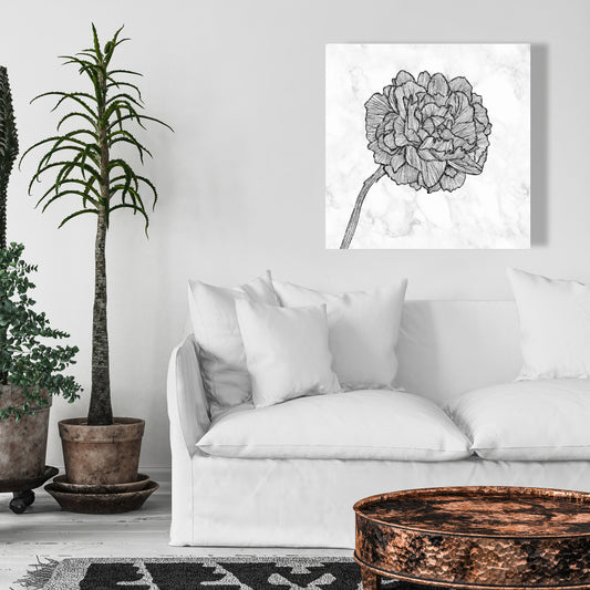 Bright Peony White Floral Canvas | Botanical Bedroom Decor