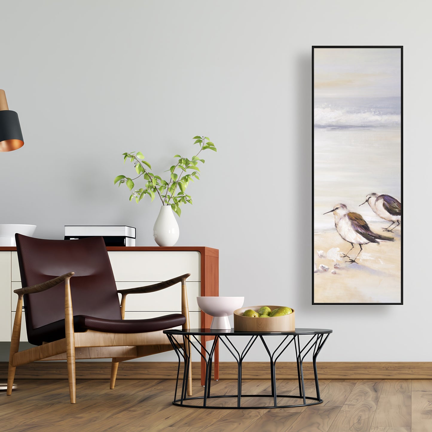 Deux bécasseaux sur la plage | Toile encadrée grise marine