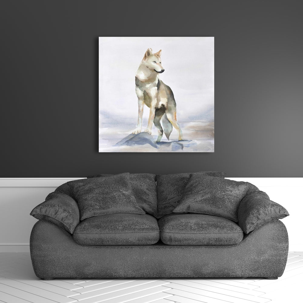Toile représentant un loup – Décoration d'intérieur avec des animaux bleus et des montagnes