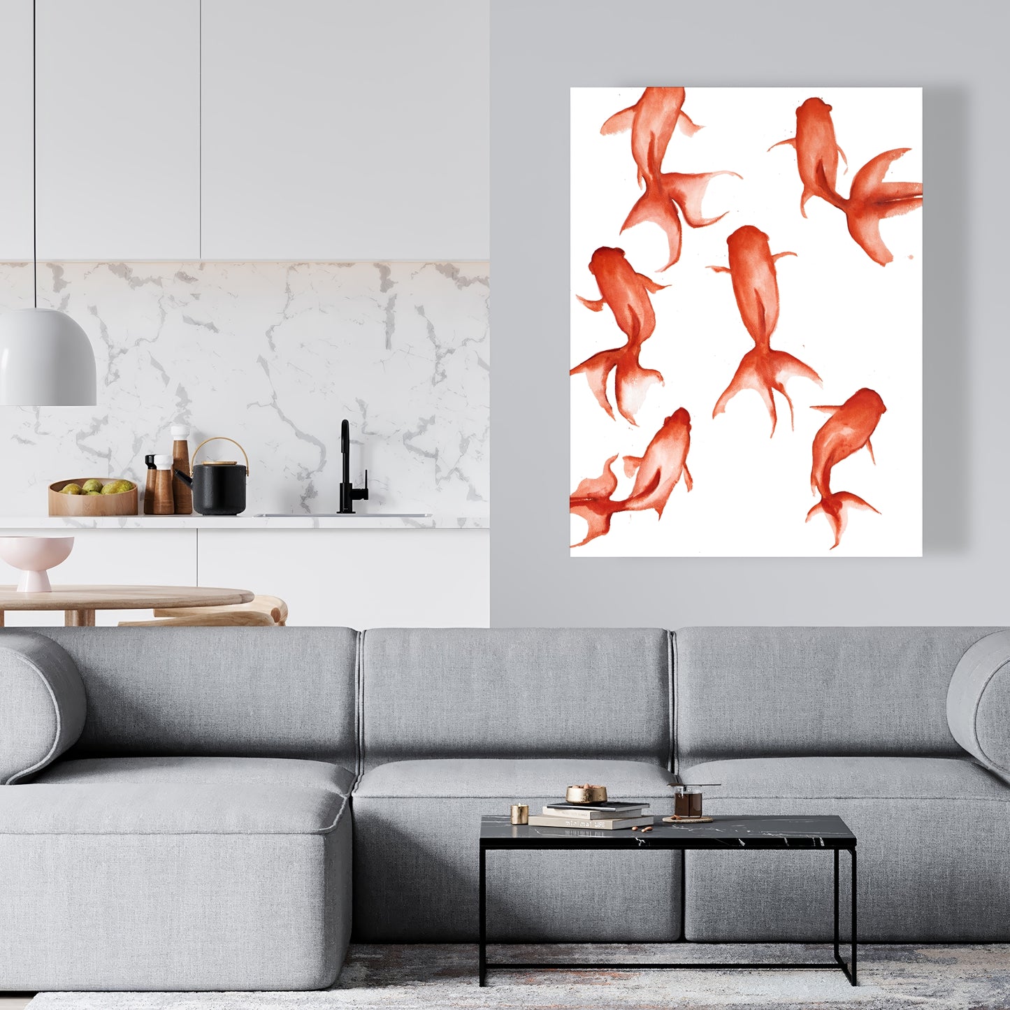 Small Red Fishes Canvas - Asian Animals Bedroom Wall Art Decor