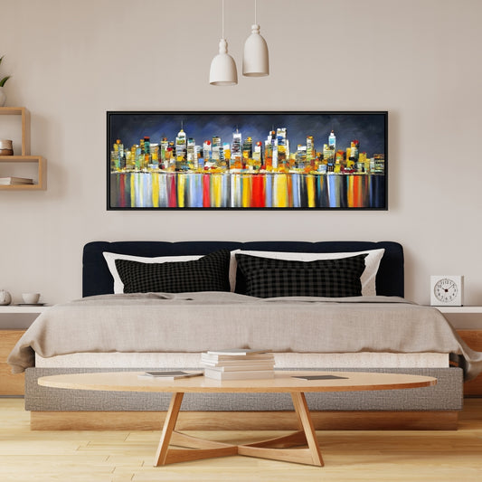 Toile Paysage urbain coloré la nuit | Décoration d'intérieur Villes bleues