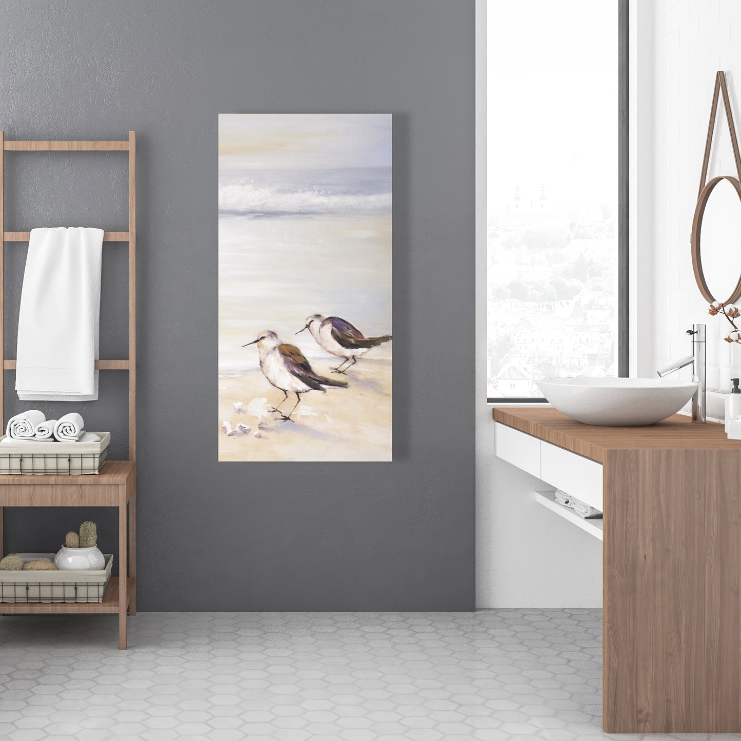 Two Sandpipers on the Beach Canvas - Bird Marine Bedroom Decor