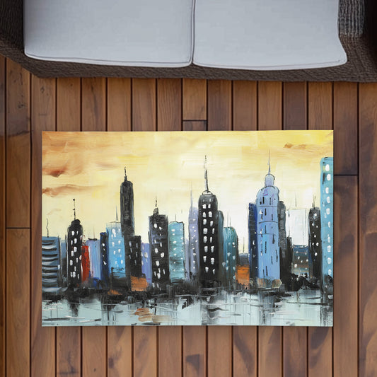 Skyline on Cityscape - Yellow 2'x3' Outdoor Area Rug | Home Decor