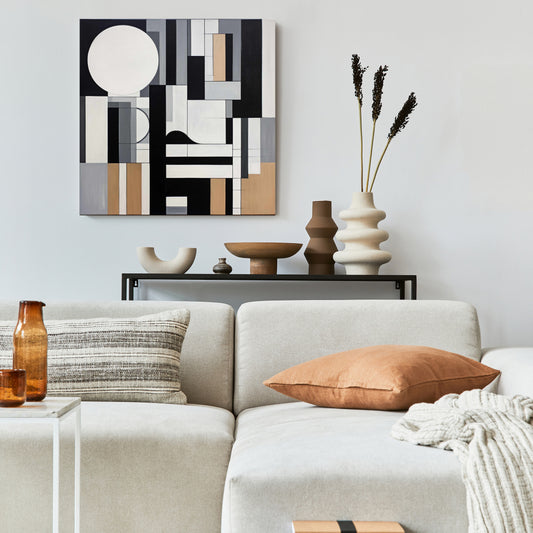 Toile abstraite surchargée de formes bleues – Décoration d'intérieur moderne