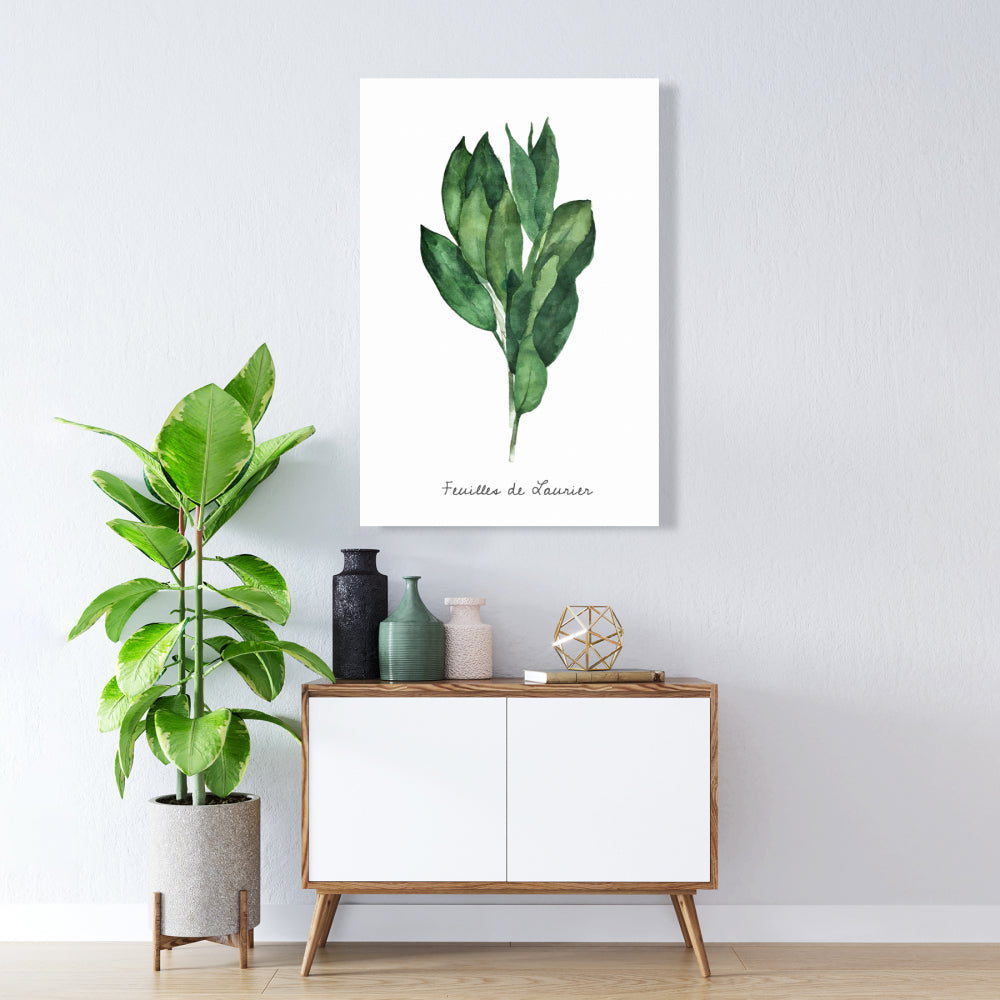 Toile décorative « Feuilles de laurier » – Décoration d'intérieur | Feuilles blanches