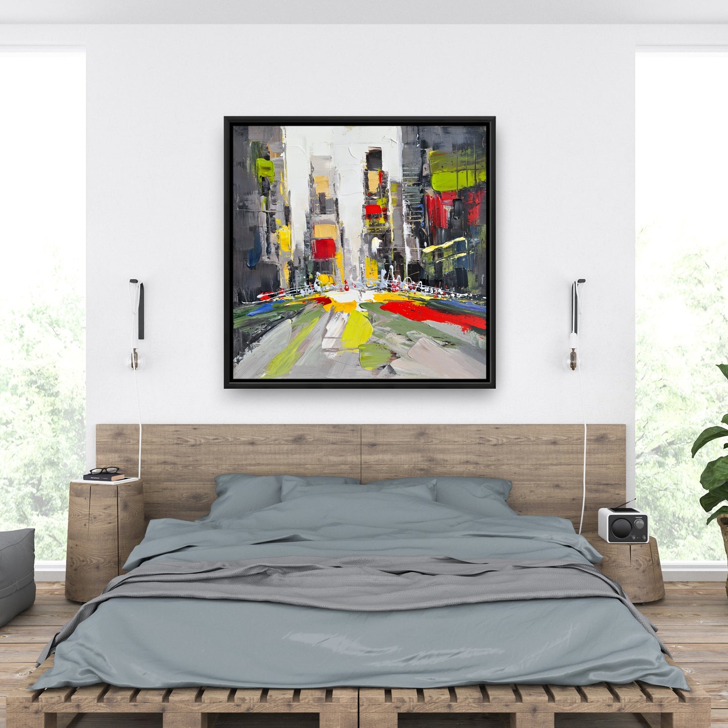 Toile encadrée abstraite texturée représentant un paysage urbain - Décoration d'intérieur moderne